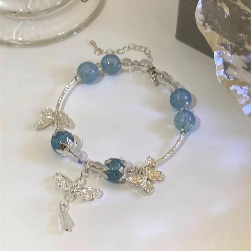 Luxuriöse Lila Glas-Kristall-Perlenarmbänder für Damen Schicke Schmetterling-Quasten-Anhänger Armbänder Trendiger Süßer Partyschmuck – Detail 13