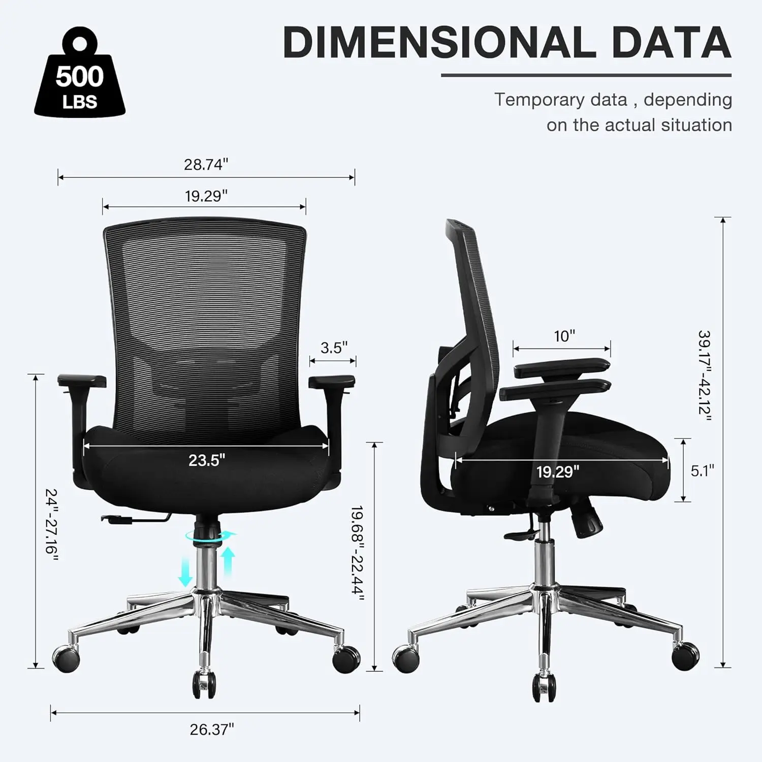 Blauwal großer und hoher Bürostuhl 500lbs 3d Kissen ergonomischer Bürostuhl mit 4d Armlehnen und verstellbarer Lordos stütze