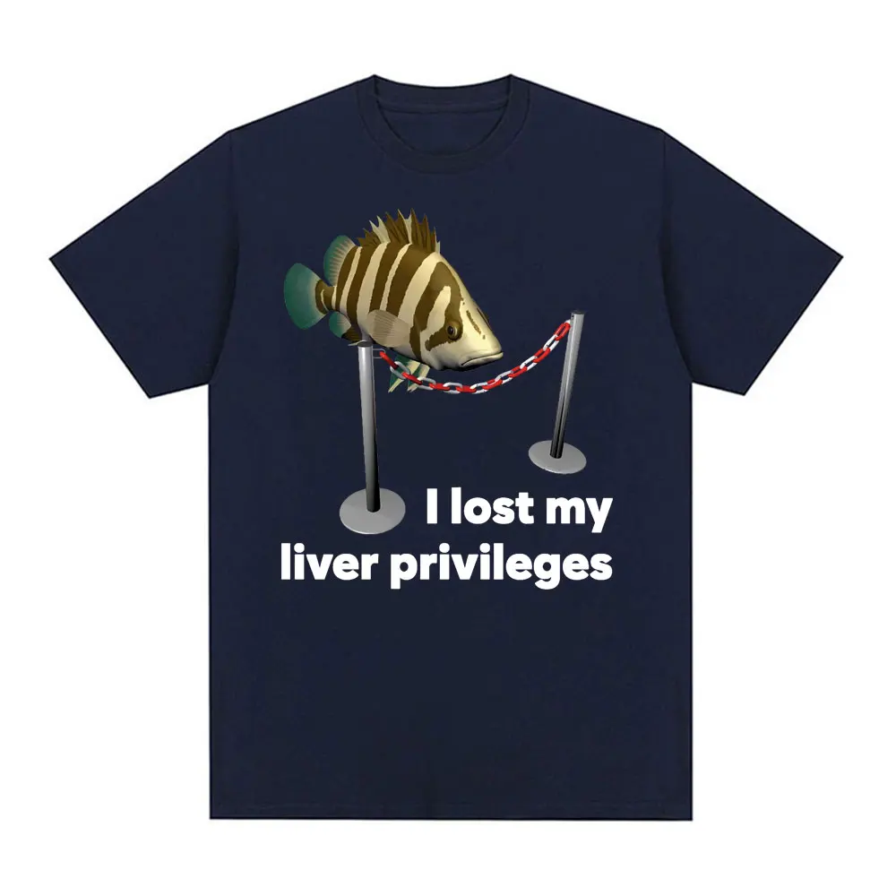 I Lost My Liver Privileges Cursed Fish Meme T-shirt Men Women's Vintage Funny Fishing T-shirts Casual Humor Short Sleeve T Shirt