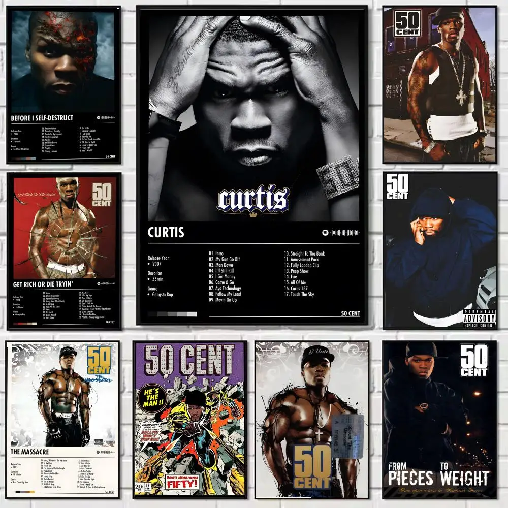 مغني الراب 50 C-Cents المغني اللوحة الخط قماش HD ملصق جدار الفن الداخلية المدخل ديكور المنزل هدايا العيد