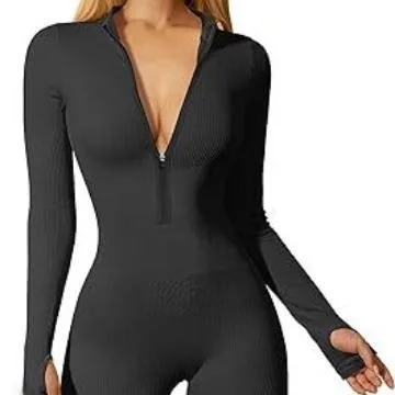 

Women's Yoga One-Piece Suit Exercise Long Sleeve Mid-Waist Trousers Thin Fabric Commute Style Zipper Front Sport Bodysuit
