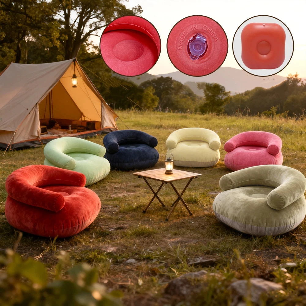 Outdoor PVC Inflatable Sofa with Armrests U-Shaped Flocking Airbean Bag Sofa Casual Inflatable Lazy Sofa for Garden Camping image 3
