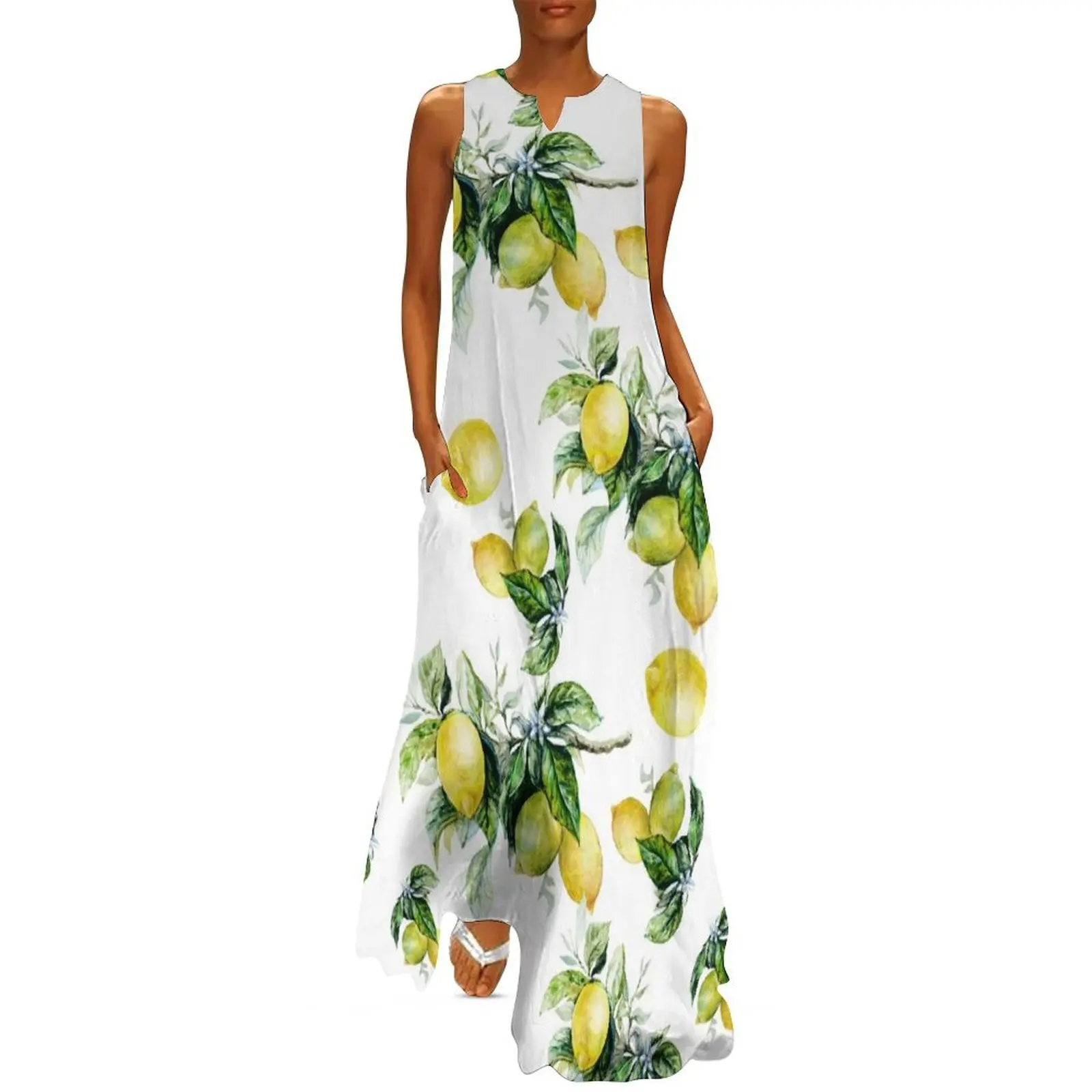 

LEMONS PRINT Long Dress dress summer 2024 women prom dress