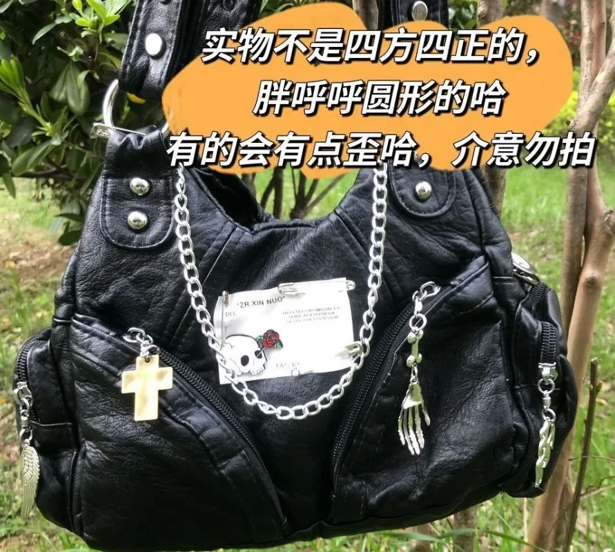 Y2K Girls Large Capacity Underarm Totes Bags Vintage Gothic Women Casual Travel Handbags Harajuku Biker Crossbody Shoulder Bags