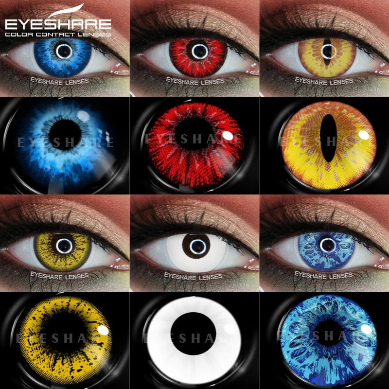 EYESHARE 1 Paar bunte Halloween-Kontaktlinsen für Augen, Anime, Cosplay, blaue Augenlinsen, mehrfarbige Linsen, jährliche gelbe Linsen