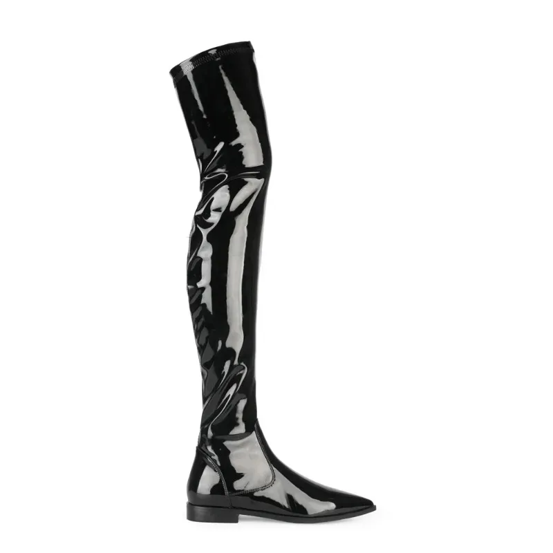 2025 New Cow Patent Leather Women Boots Black Over The Knee Boots Sexy Female Autumn Winter Lady Thigh High Boots 34-45