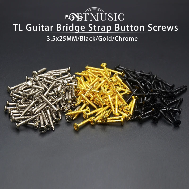 200Pcs 3.5x25MM TL Style Fixed Guitar Bridge Strap Button Screws Black Gold Chrome Music Screws for Musical Instruments