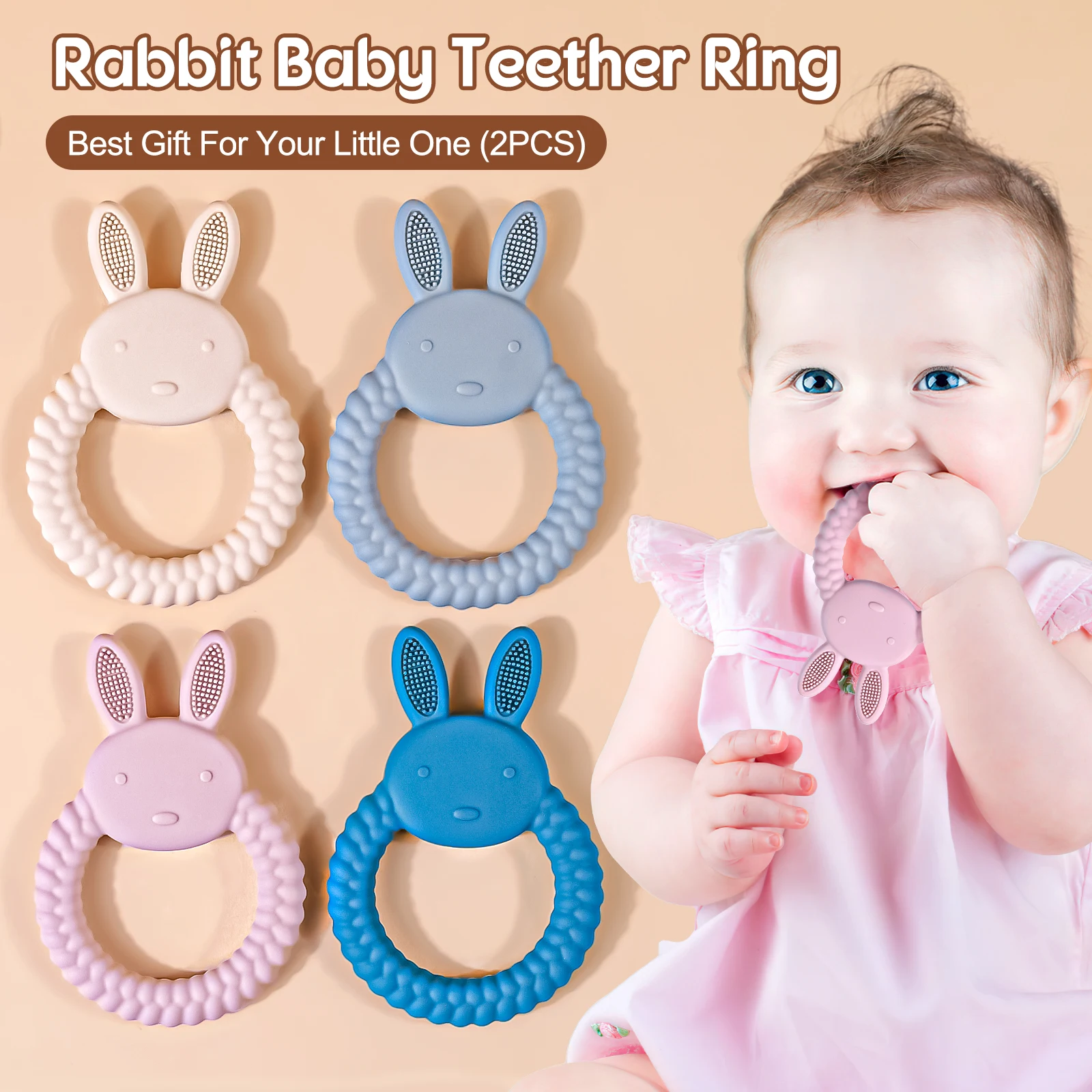 1 Baby Teether Silicone Toy Free of Bisphenol A Cartoon Rabbit Care Teething Gift Baby Health Grinding Neonatal Chewing Toy