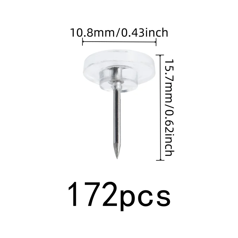 172 pcs Clear Flat Thumb Tacks, Easy Push Sharp Pin for School Notice Display, Multipurpose, Versatile