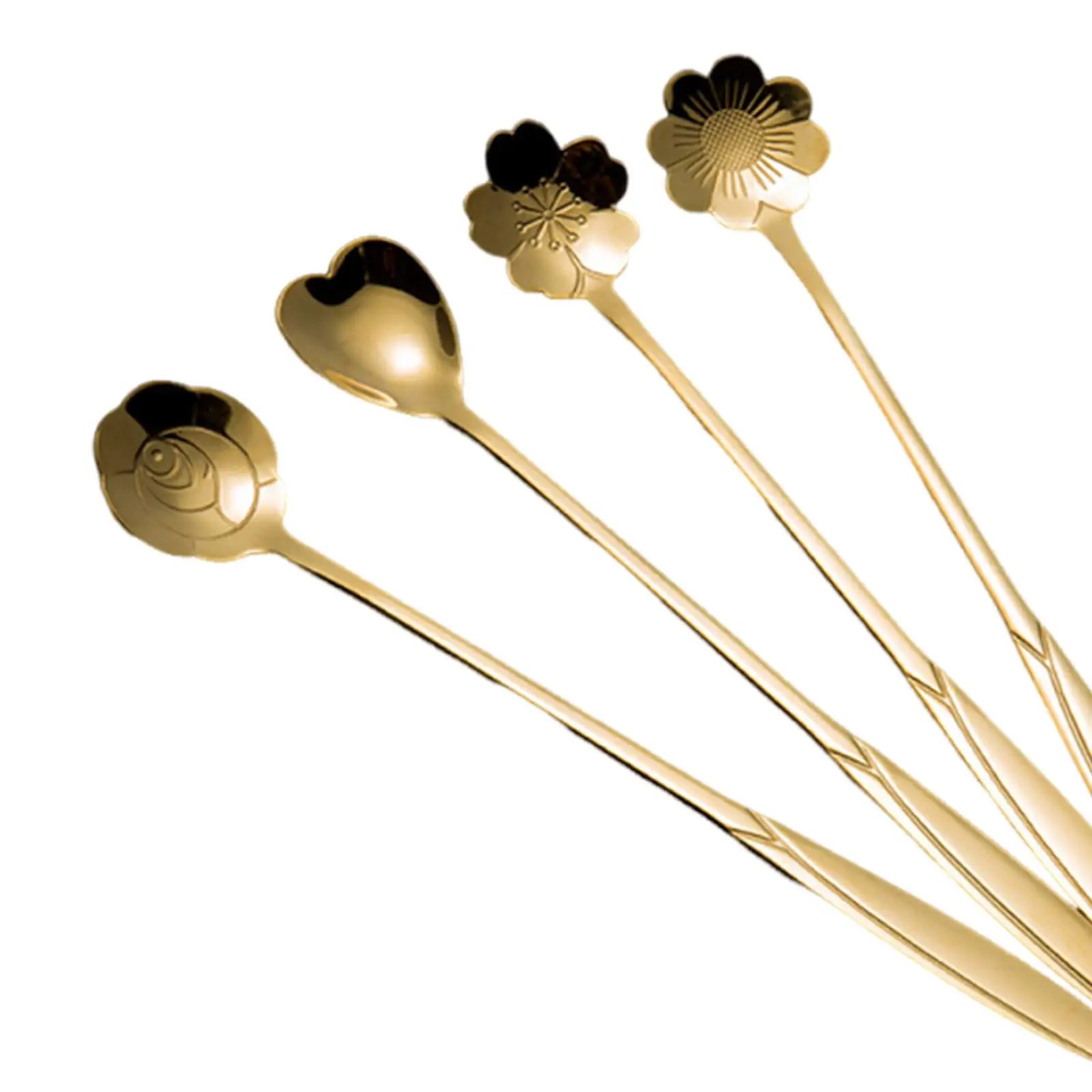 4 Pieces Flower Spoon Set Cake Spoon Reusable Elegant Long Handle for Dining