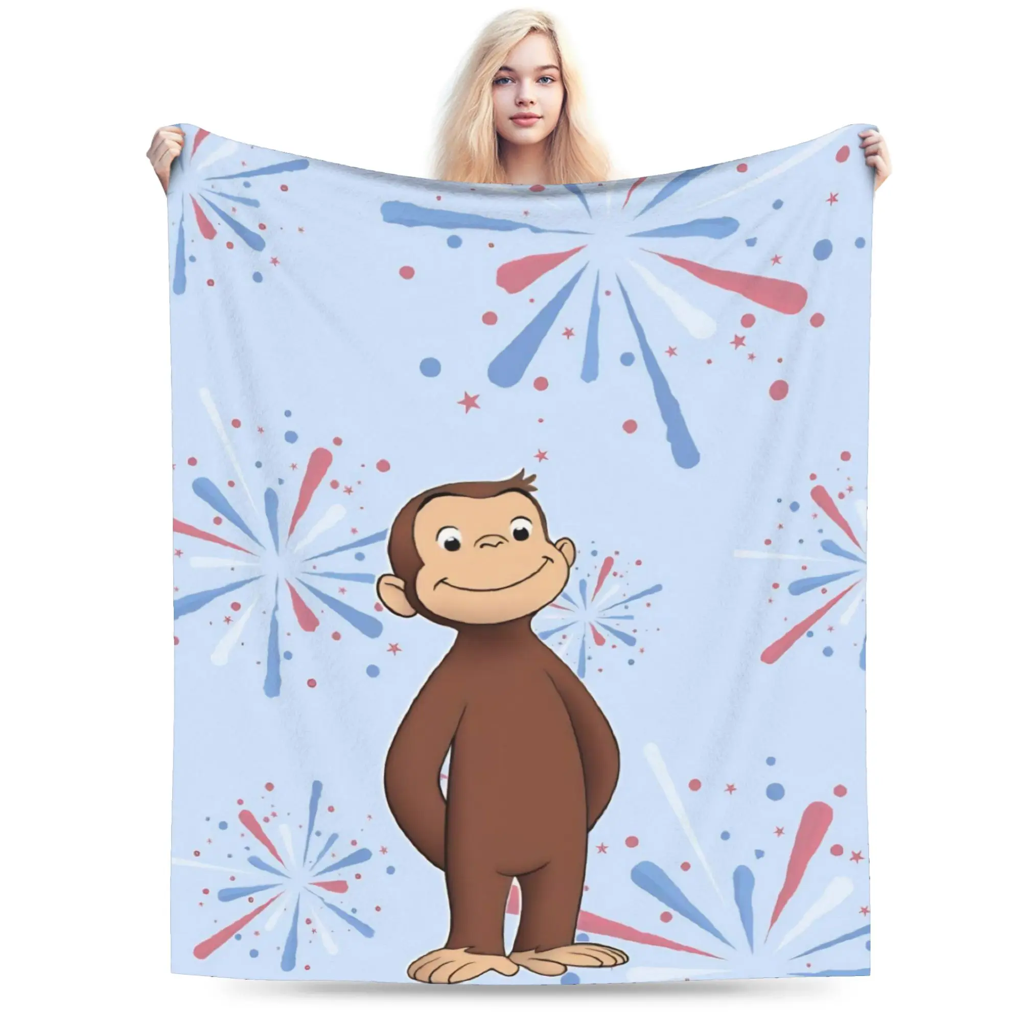 Super Soft Curious George African Monkey  Throw Blanket Premium Fleece Flannel Lightweight  Bed Blanket Super Cozy Blankets