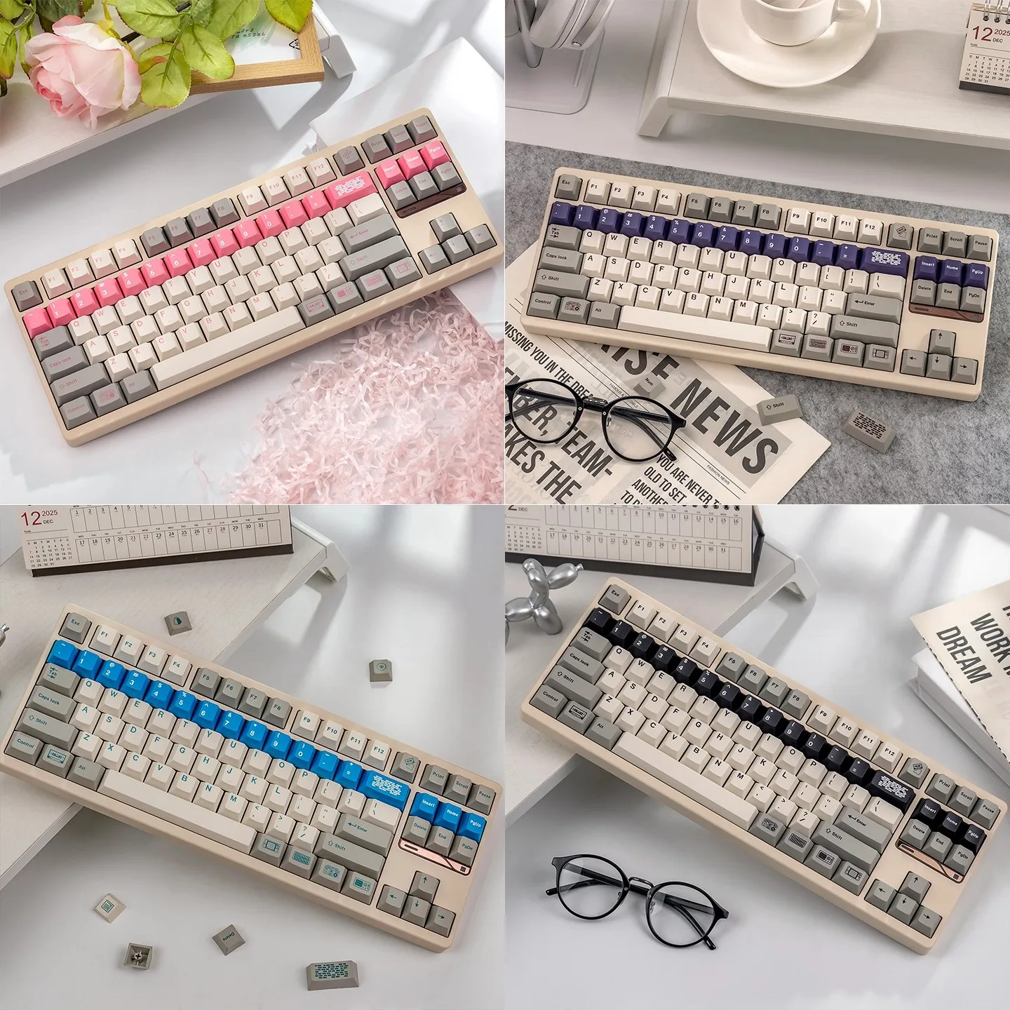 

Retro Fuhong Theme Keycaps 155 Keys PBT Cherry Profile Custom Pink/Blue/Purple Gaming Keyboard Cap for Mechanical Keyboard Gift