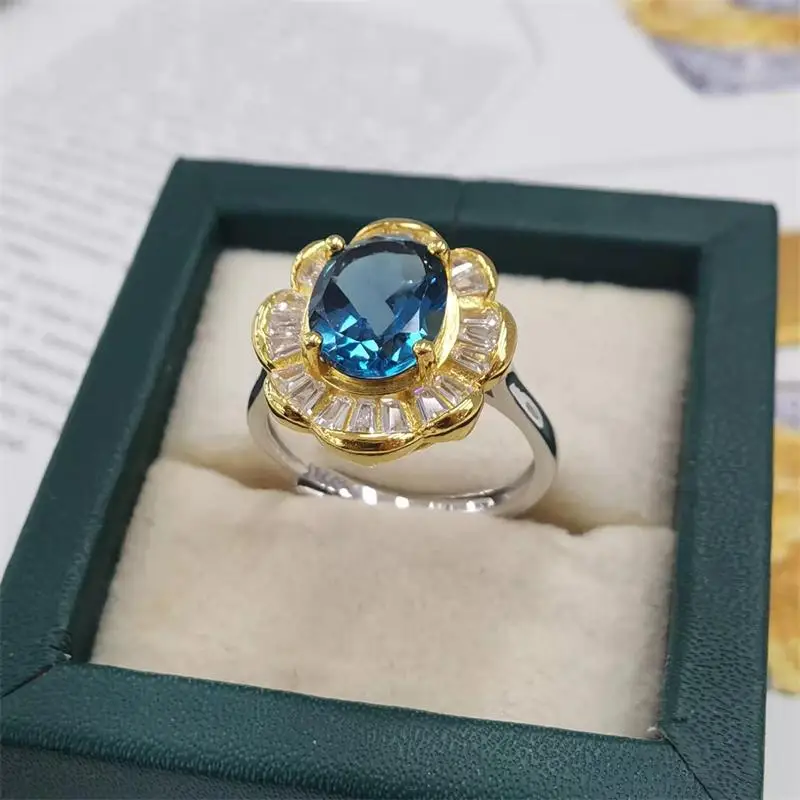 

ZECAA Topaz Fine Jewelry Woman Topaz Ring With Natural London Blue Topaz Gemstone 4*6mm Silver Topaz Ring Jewelry Best Lady Gift