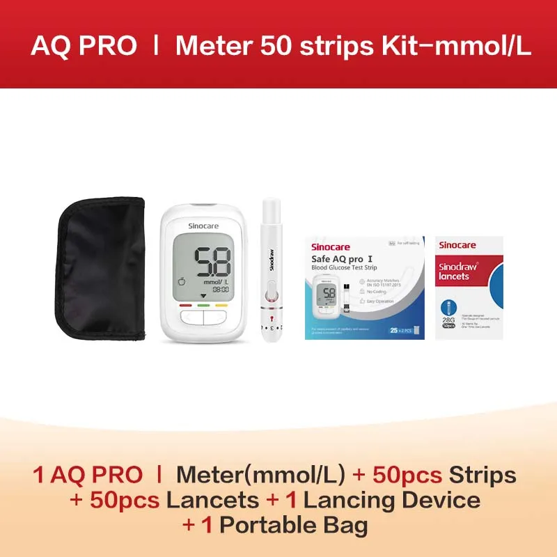 Sannuo Sinocare Neues Safe AQ Pro Ⅰ Blutzuckermessgerät Diabetes-Monitor Neue Verbesserung mit Teststreifen und Lanzetten 50/100/200