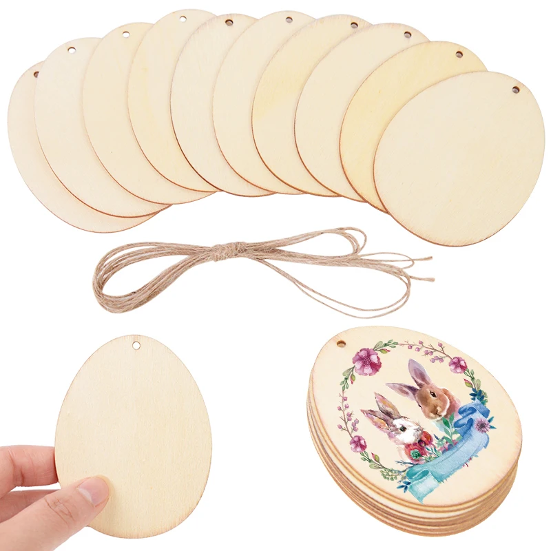 3-8cm Easter Eggs Wooden DIY Crafts Happy Easter Party Home Decoration Hanging Ornament Kids Gifts Unfinished Blank Wood Slice