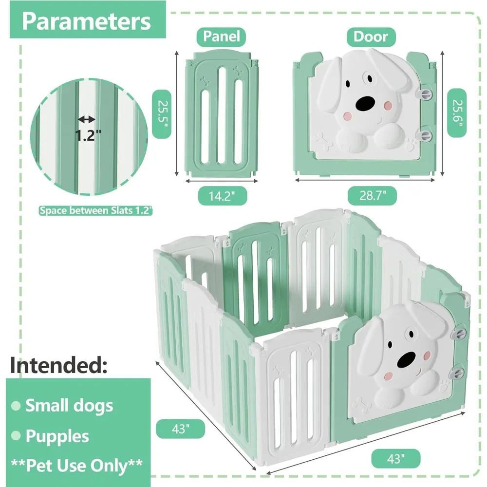 روضة كلب قابلة للتعديل وقابلة للطي في الأماكن المغلقة، قلم سياج قوي غير قابل للانزلاق، 25.5 ساعة 10 ألواح للكلاب الصغيرة مع باب، مثالية لـ Ind #6
