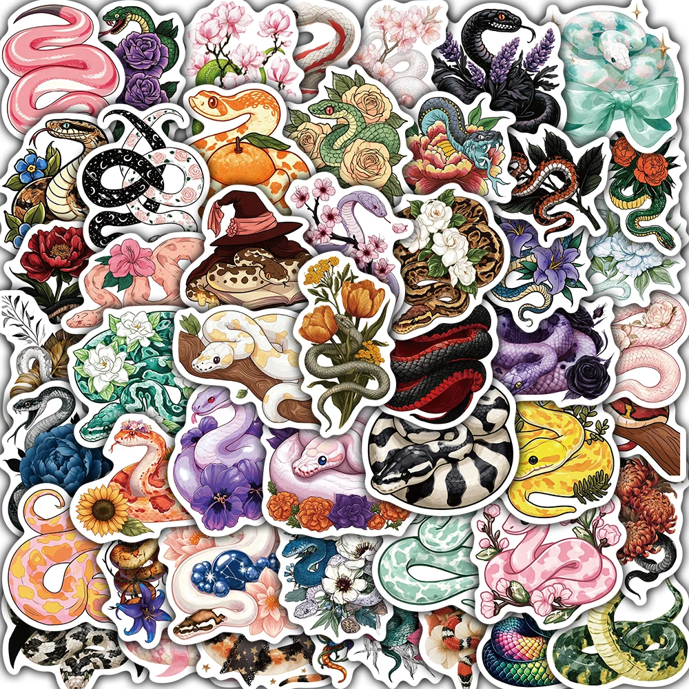 50PCS Snake Print Sticker Notebook Waterproof Streetwear Supplies Laptop Minimalism DIY Fridge Creative Cartoon Stickers