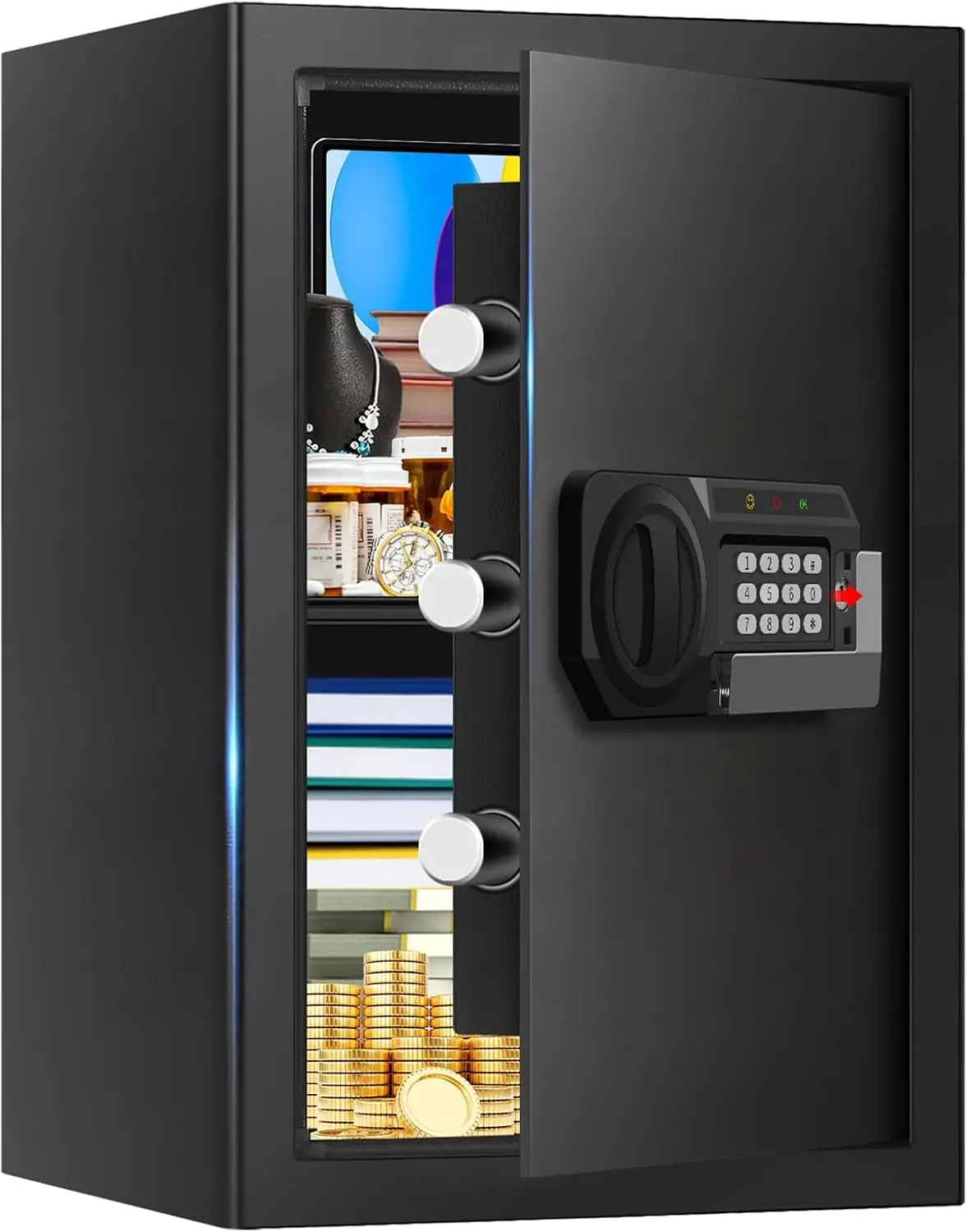 3.3 Cuft Large Home Safes Water and Fireproof, Anti-theft Floor Safe for Home Use with Programmable Keypad, Alarm System and Spa