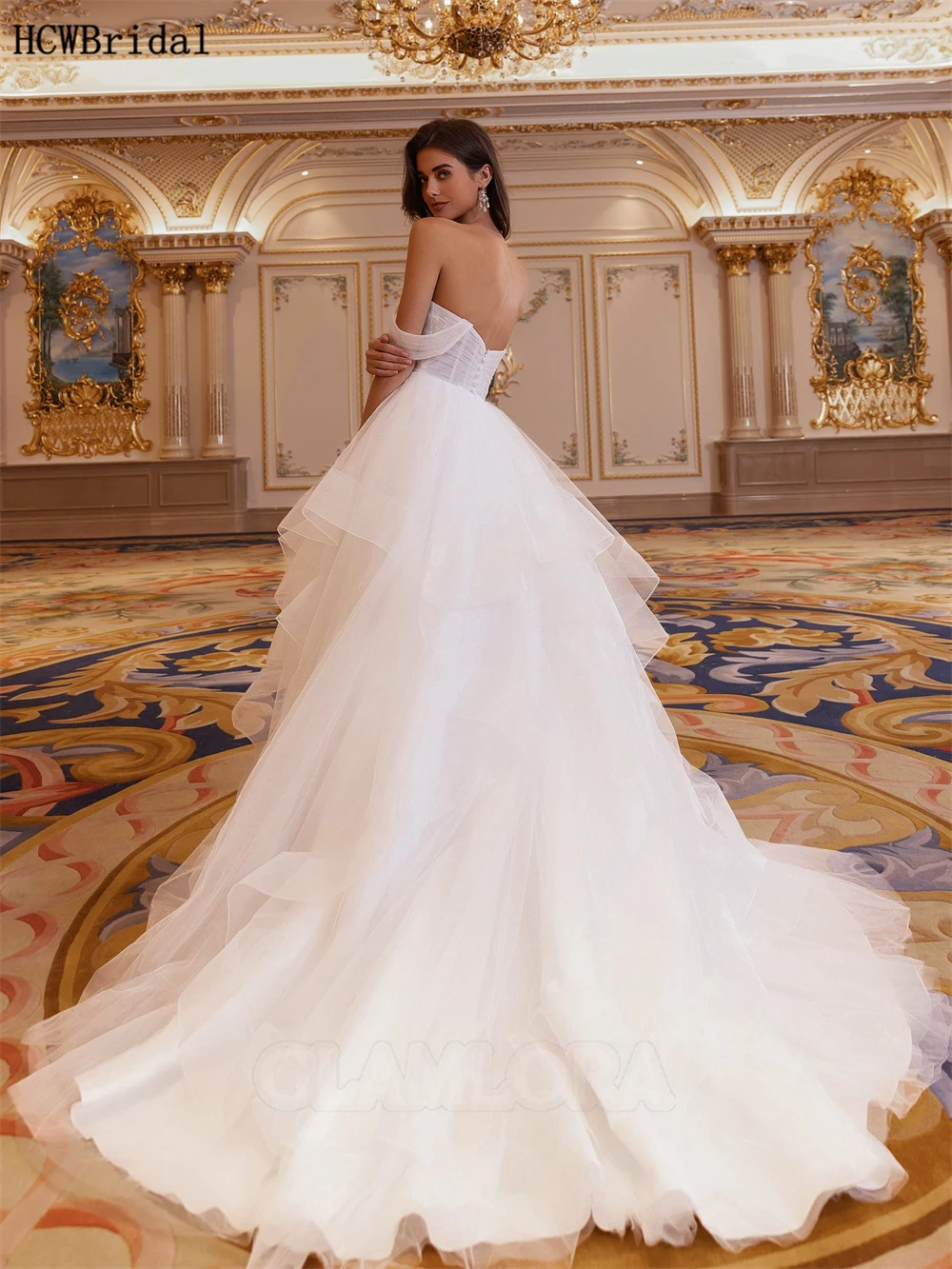 تخصيص الأبيض الأميرة تول فساتين الزفاف قطار الاجتياح قبالة الكتف عارية الذراعين مثير الزفاف حزب أثواب الزفاف