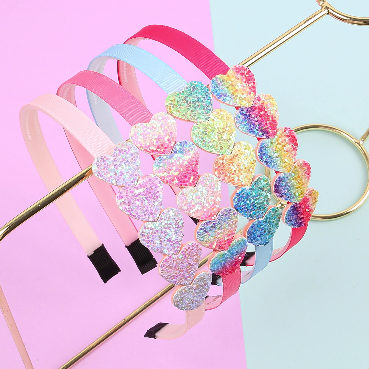 4/12 szt. Opaski do włosów dla dziewczynek z brokatem w kolorach tęczy, gwiazdami, serduszkami i kwiatami, plastikowe ząbki, akcesoria do włosów dla dzieci i kobiet