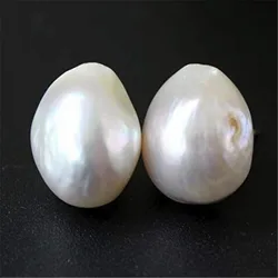 Handmade Freshwater pearls White Baroque Pearl Earrings 18k Bridal Platinum Ear Cuff Unisex Eardrop Beaded