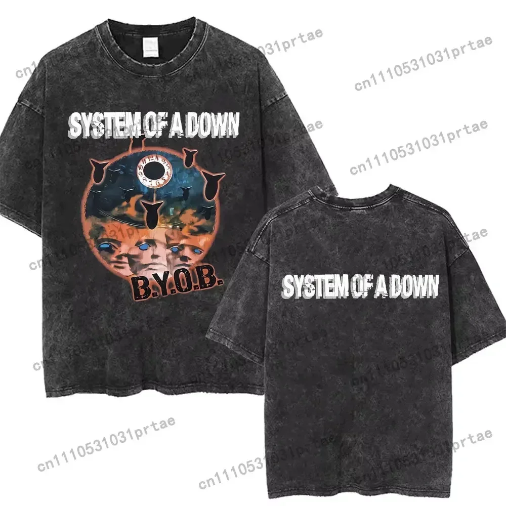 Washed Vintage Rock Band System of A Down Toxicity Chop Suey Print T-shirt Men Women Casual Tshirt Male Cotton T Shirt bLACK