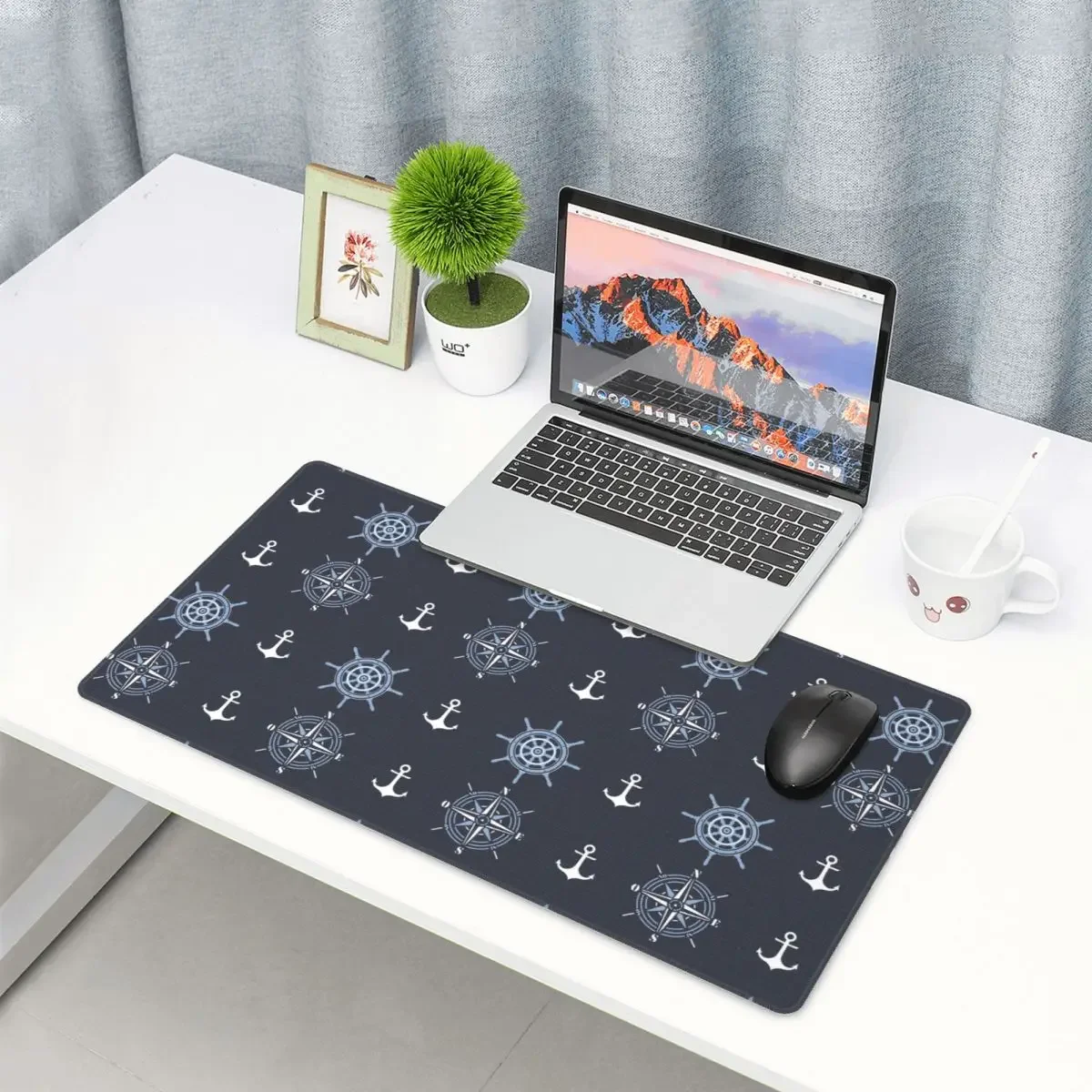 Large Mouse Pad Nautical Compass Captain Anchor Boat Gamer PC Laptop Mats Keyboard Computer Gaming Office Accessories Desk Mat