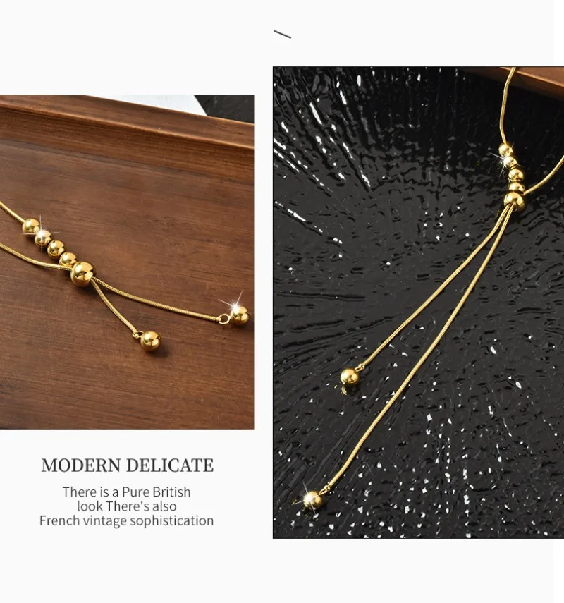 Длинное и персонализированное выдвижное ожерелье с кисточками из стального шара, ожерелье из титановой стали, подходящее для женщин.