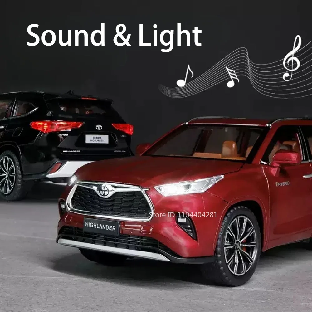 1:24 Highlander RAV4 Model Toys Diecast Car 6 Doors Opened with Sound Light Pull Back Miniature Vehices for Boy's Birthday Gifts