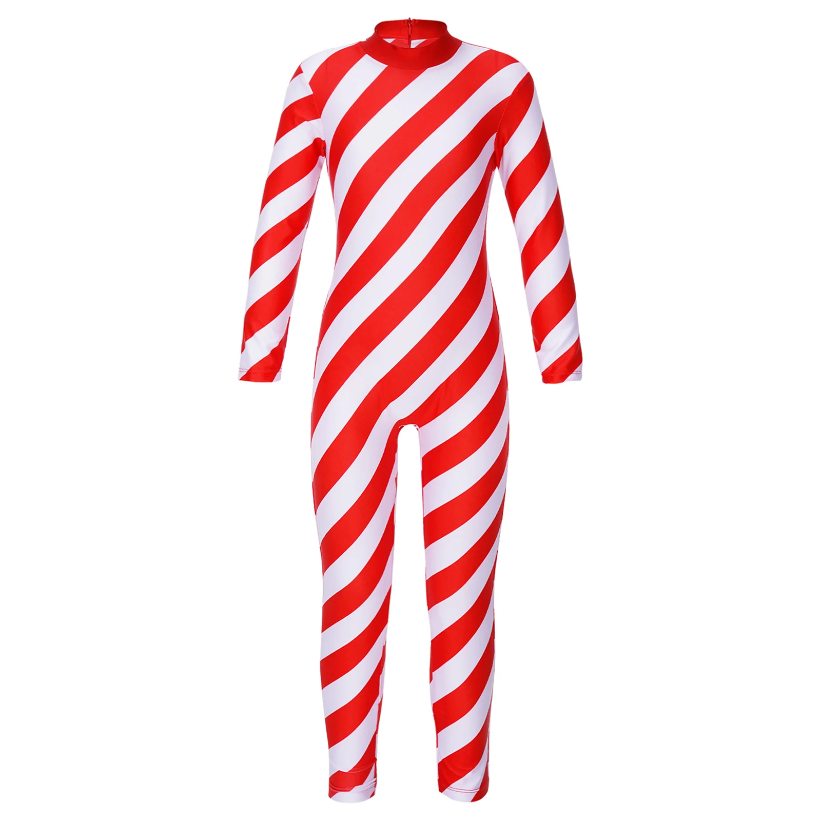 

Girls Candy Cane Christmas Costume Unitard Long Sleeve Stripes Bodysuit Jumpsuit for Xmas Party Halloween Performance Dancewear