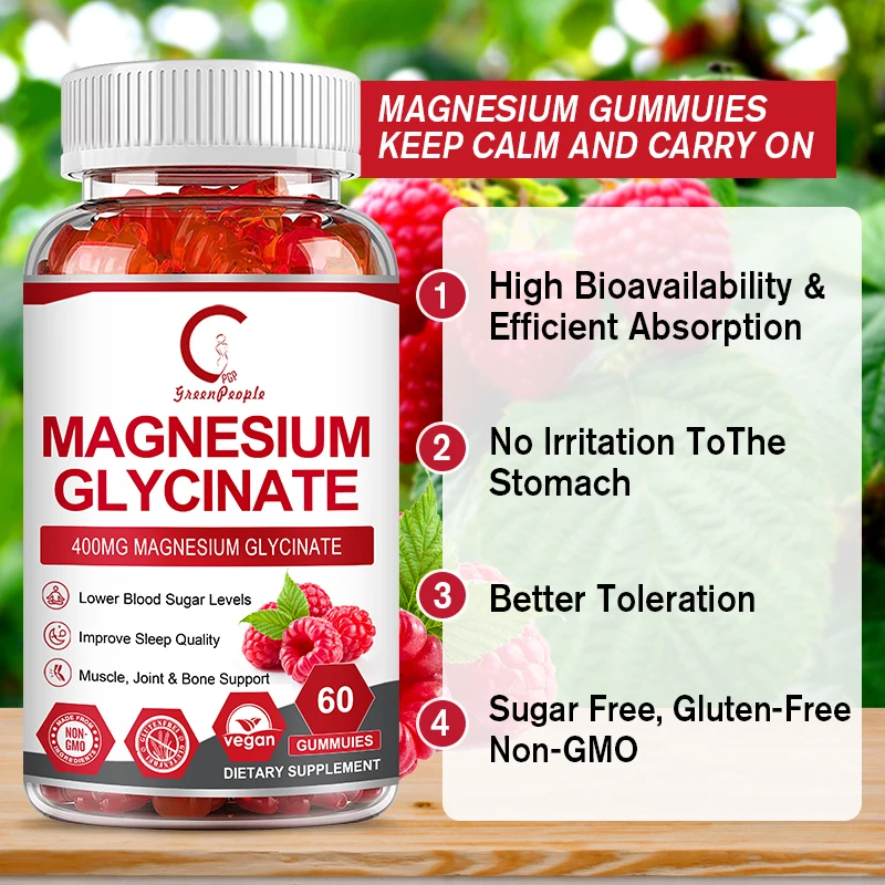 

Green people Magnesium Glycine Gummies Magnesium Potassium Supplement Calm Support and Sleep relieve stress, muscle bone health