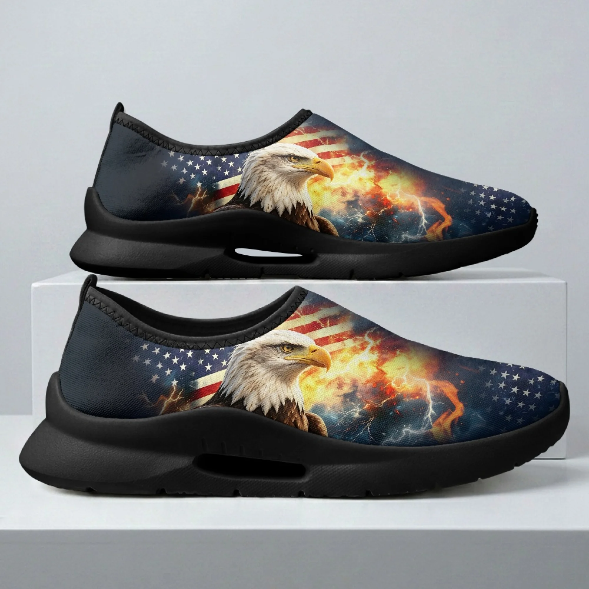 XIXIRIMIDO American Flag Eagle Mens Casual Shoes Slip On Walking Sneakers Womens Gym Workout Shoes Breathable Mesh Walking Shoes