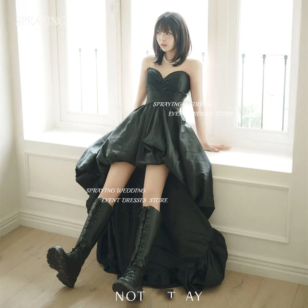 

SPRAYING Black Taffeta Corset Evening Dress Korea Wedding Dress Photo Shoot Sweetheart Front Short Back Long Party Customized