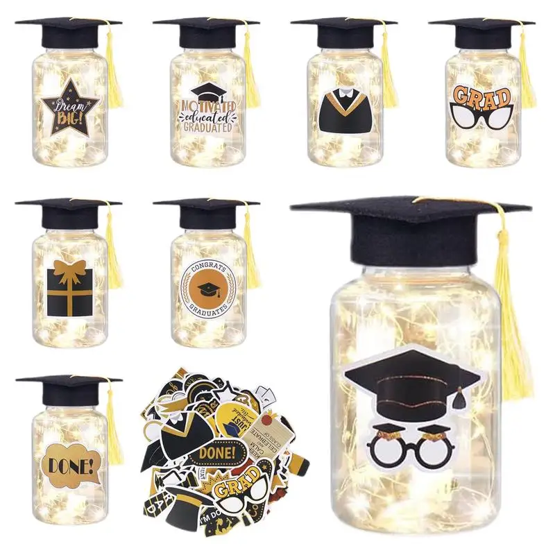 

8 pieces of LED light graduation Jars Thanksgiving outfits 2024 graduation organizer graduation stickers LED string lights