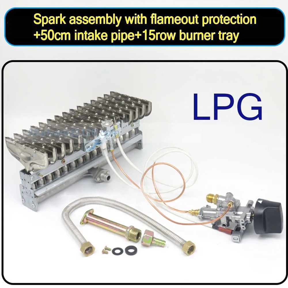 LPG Liquid Gas Spark Assembly Igniter Electronic Switch With Flameout Protection 50cm Intake Pipe T-Type 15-Row Burner Tray