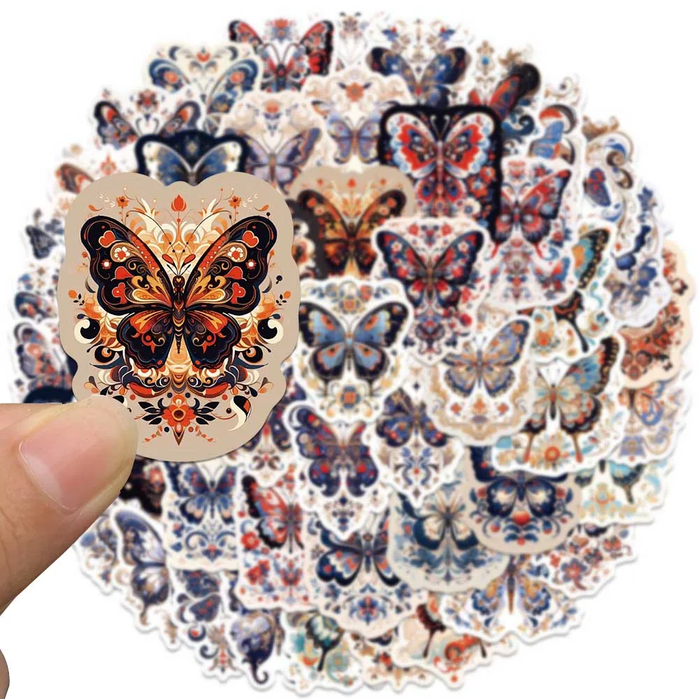 50pcs Vinyl Laptop Decals Retro Cartoon Butterfly Aesthetic Stickers For Luggage Water Bottle Notebook Phone Waterproof Graffiti