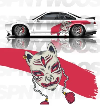 

Fox Mask Painting Animal Car Painting Japanese Style Side Car Decal Universal Size Large Vehicle Graphic Decoration