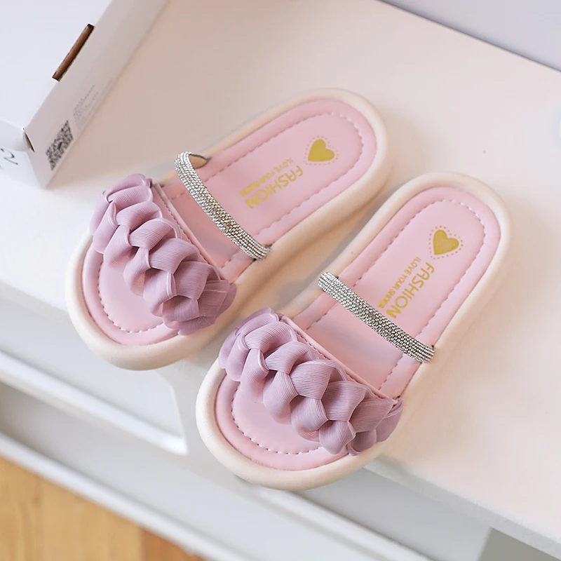 Girls Rhinestone Sandals Soft Soles Children Summer Beach Shoes Fashion Kids Lace Princess Shoes Anti-Slippery Size 23-32