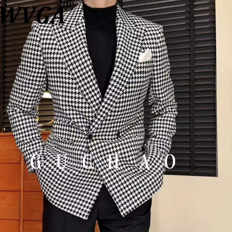 

Мужской шерстяной пиджак WVGA на весну-осень, новинка, модный, с узором «гусиная лапка», не мнется, повседневный, с отложным воротником, стильный, Ins W21993