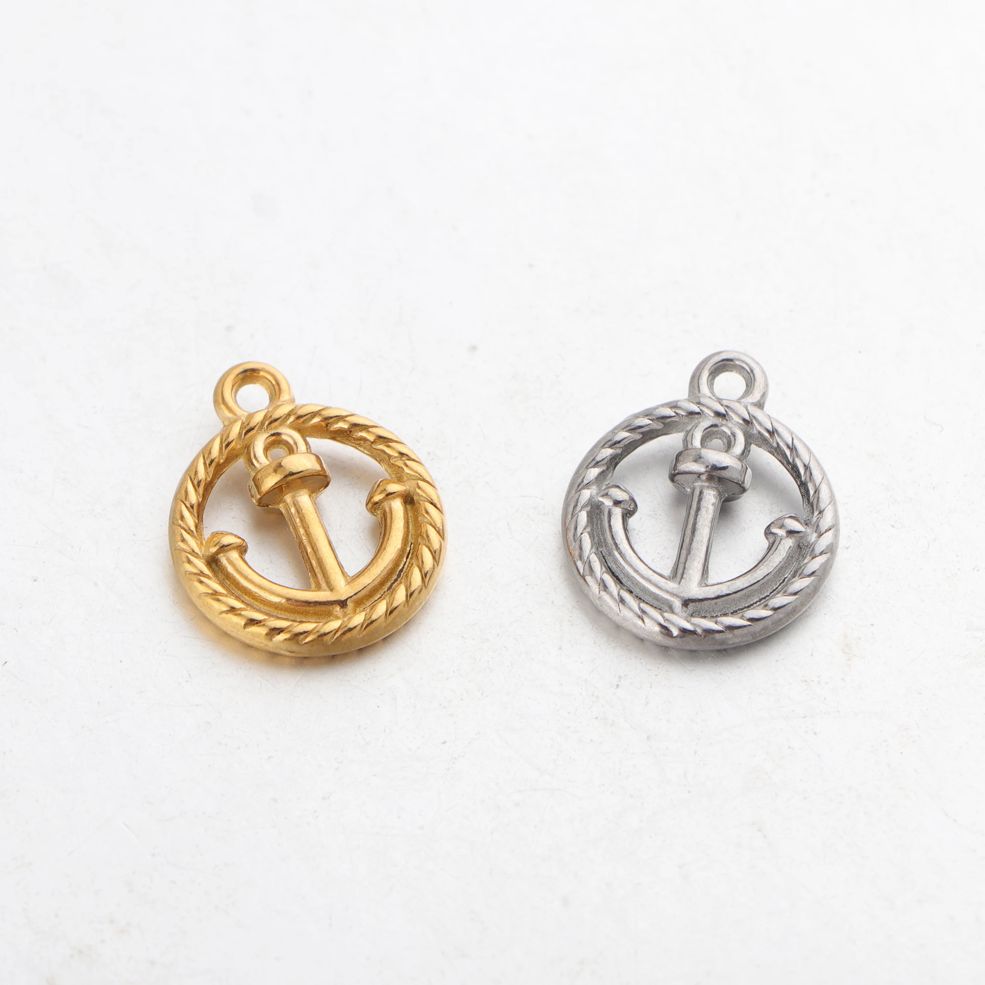 

20pcs/lot Stainless Steel Anchor Charms Round Hollow Pendant for Ocean Series DIY Jewelry Making Accessories Wholesale