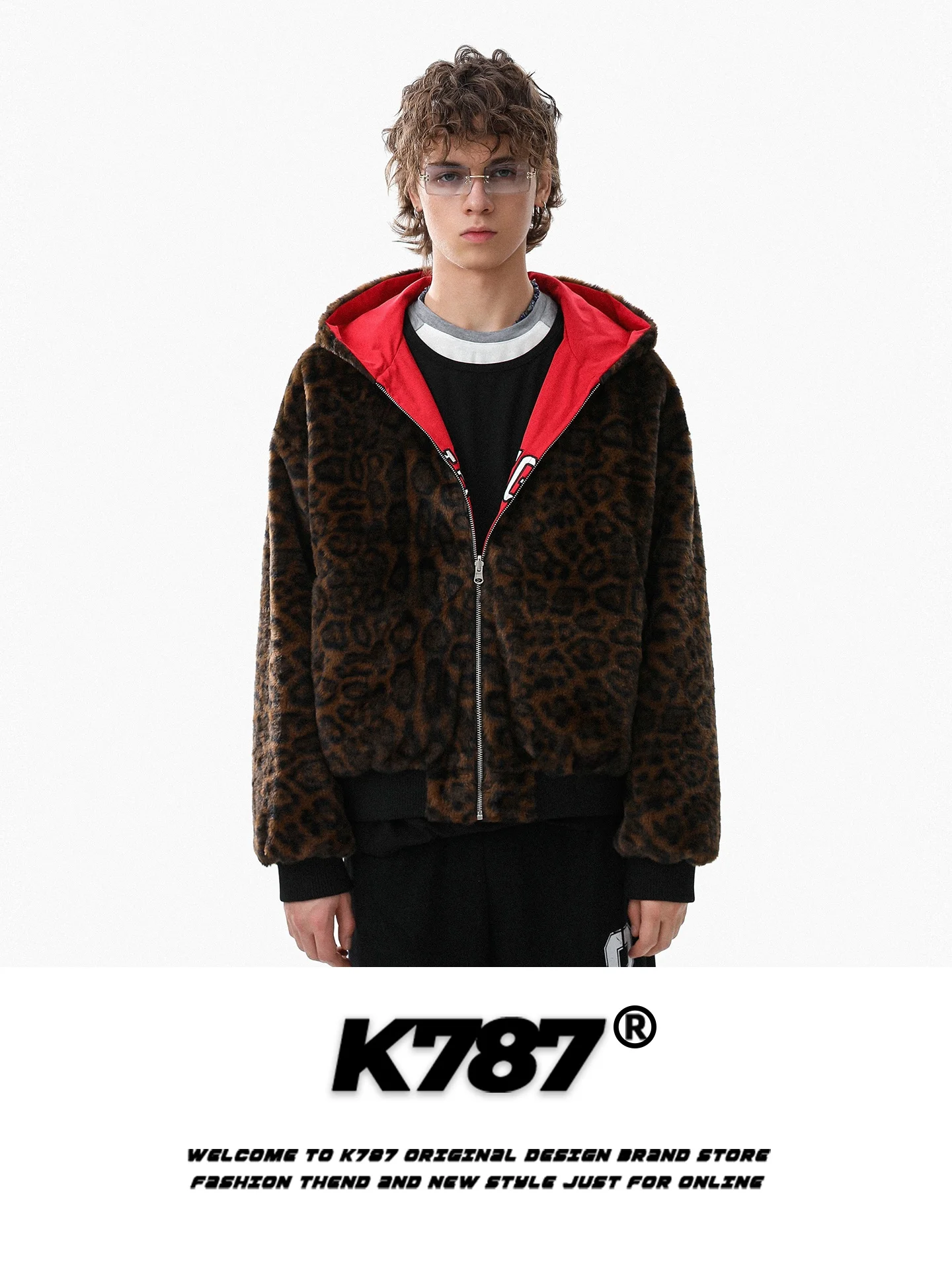 

K787 American Retro Leopard Print Double Sided Wear Hooded Cotton Jaet Loose Trendy Lazy Sle Embroidered Cotton Coat for ...
