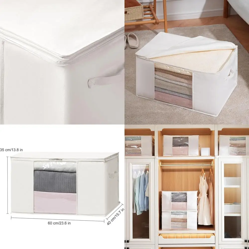 

Zippered Clear Window Cotton Blend Storage Bags for Seasonal Clothing & Bedding, 8-Pack, Beige, 23.6x15.7x13.8 Inches