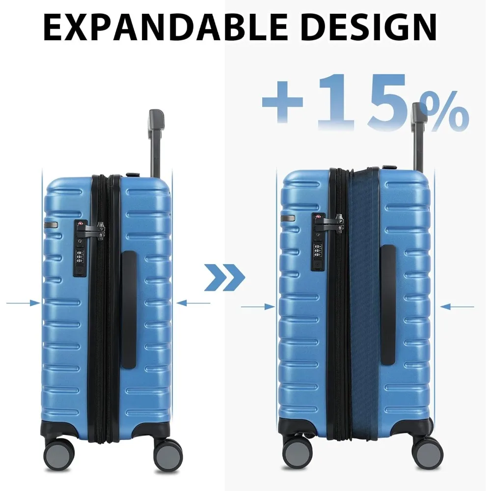 Expandable 20-Inch Carry-On Luggage with Spinner Wheels, TSA Lock & Hard Shell - Airline Approved Light Blue Suitcase