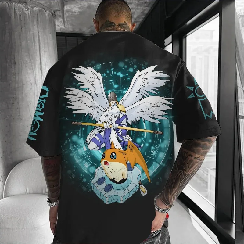2025 verão digimon aventura animação marca 100% algodão angemon impresso camiseta para unisex manga curta casual adulto crianças