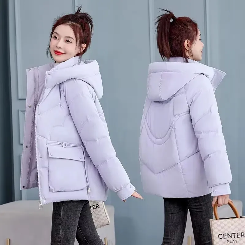 Chaqueta de invierno 2024, abrigo coreano de algodón para mujer, chaqueta informal acolchada de algodón con capucha, abrigo para mujer, Parkas acolchadas, prendas de vestir para mujer, Tops