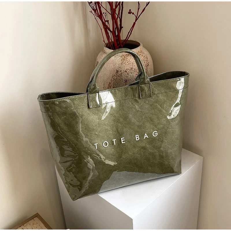 Dupont Letter Design PVC-Einkaufstasche, vielseitige bunte Handtasche, minimalistische, langlebige Einkaufstasche, große Kapazität, Reisetasche für Damen – Detail 14