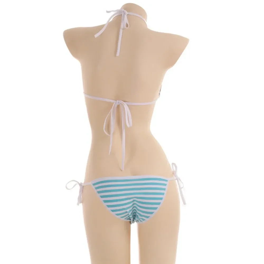 أزياء مثيرة لوليتا Kawaii الأزرق الوردي الأبيض مخطط ميني بيكيني اليابانية مثير الملابس الداخلية الكبار لعبة المثيرة تأثيري