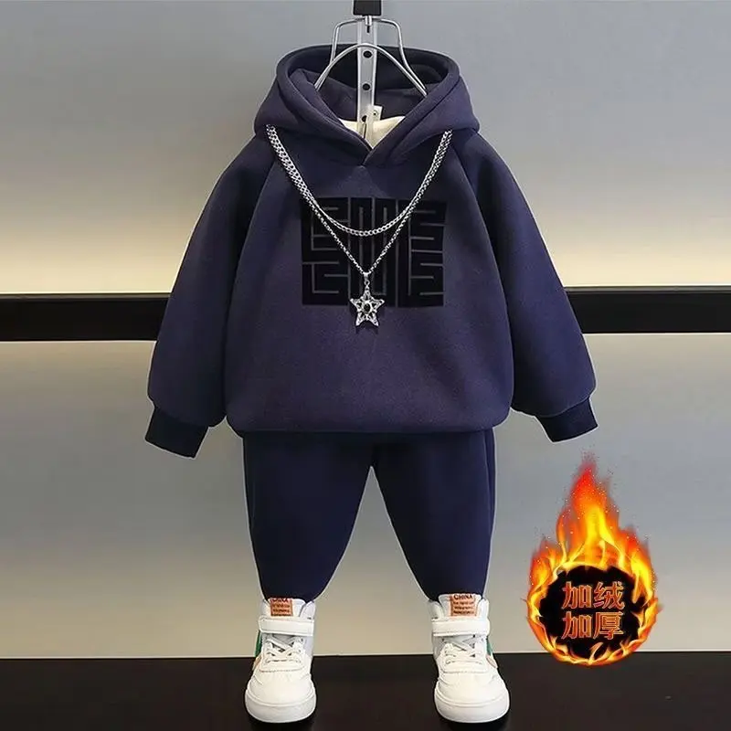 Children Fleece Sweater Sets Boys Hoodie+ Pants 2Pcs Winter Outfits Kids Tracksuit Autumn Winter OutwearClothing Sets for 2-10 Y