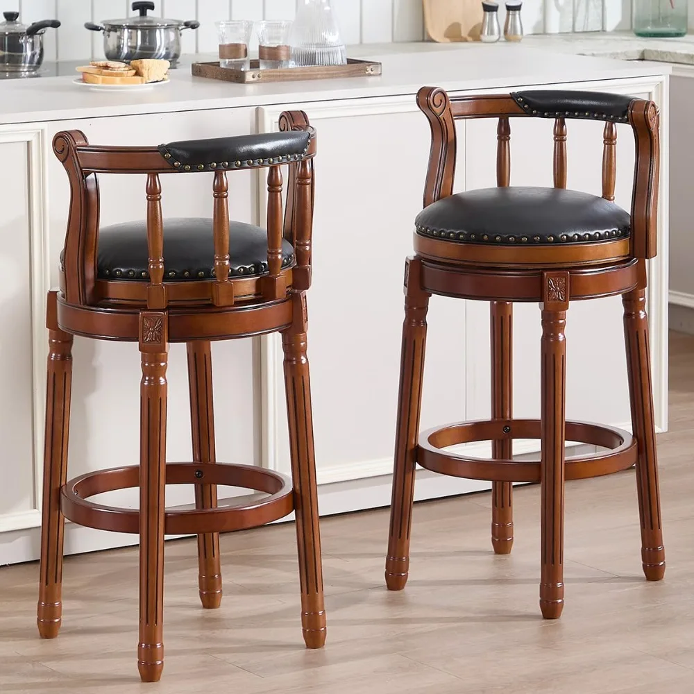 

Cow top Leather Wooden Bar Stools, 360 Degree Swivel Bar Height Chair with Backs for Home Kitchen Counter,Morden Chair Barstools