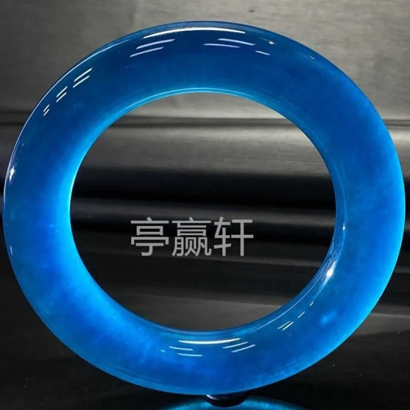 Myanmar Mine TimberAGrade Ice-like Aquamarine Bracelet Women's round Bar Sapphire Blue Crafts Fat round Bar Hand Simulation Jade